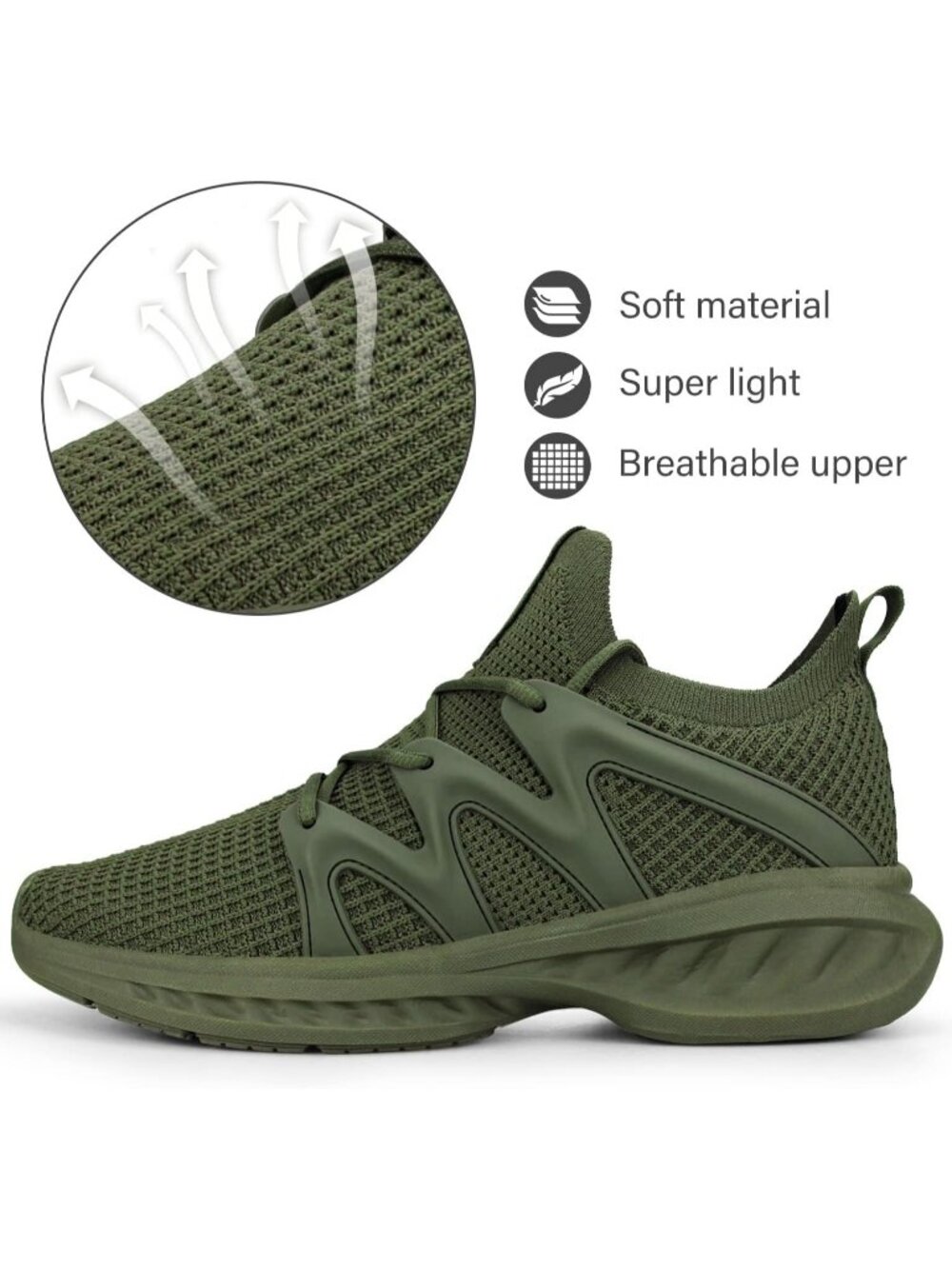 Women's Green Lightweight Non Slip Workout Breathable Mesh Solid Walking Sneaker - Picture 3 of 6